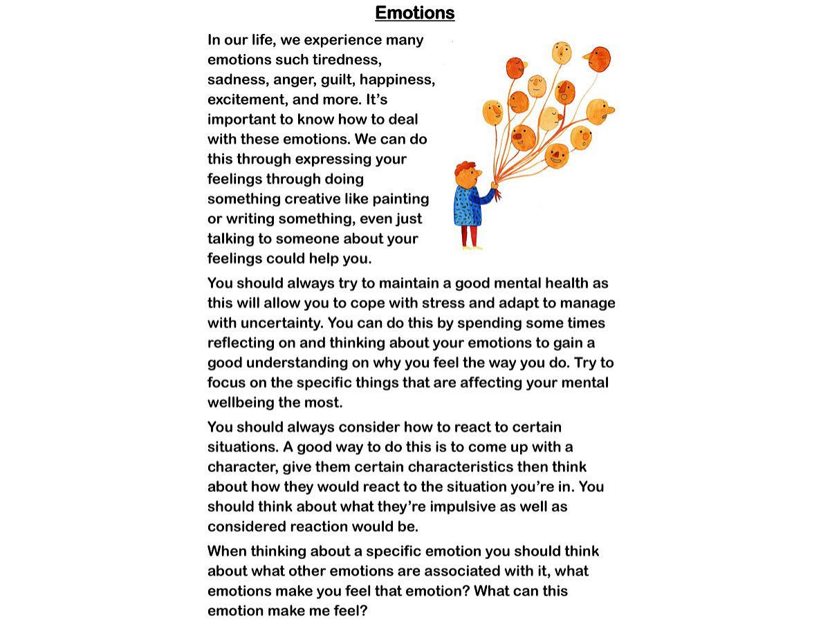 Photo 5 - Year 7 and Year 8 PSHE: Emotions, Mental Health and Self-Care
