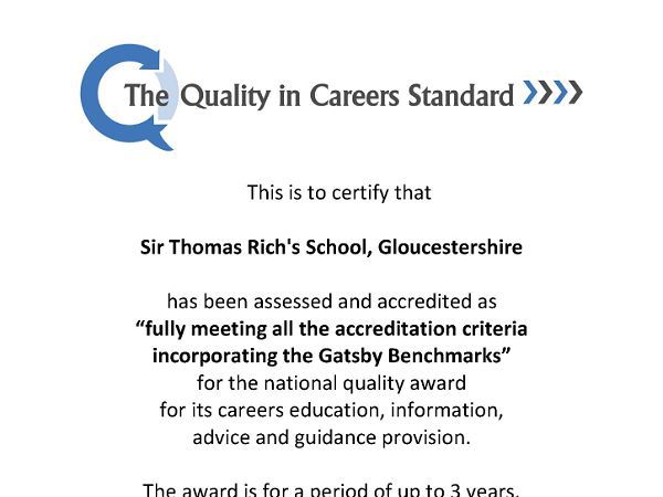 Photo 1 - Sir Thomas Rich's Awarded National Quality Mark For Careers Guidance