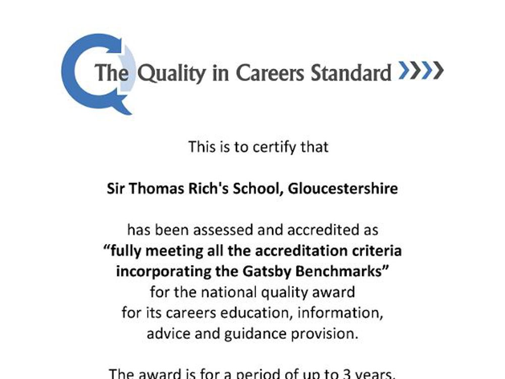 Sir Thomas Rich's Awarded National Quality Mark For Careers Guidance - Image