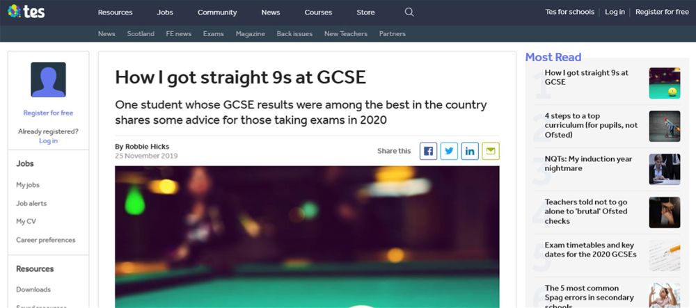 High Achieving Year 12 Student Writes For TES